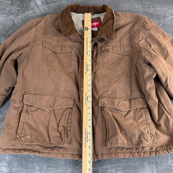 Wrangler Men's 3XL Sherpa Lined Canvas Jacket Barn Coat Brown Chore Utility - Picture 3 of 10